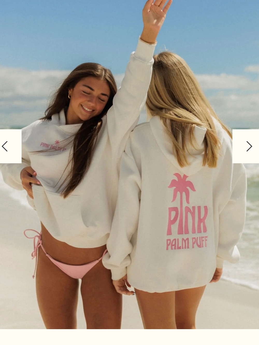 NWT pink palm puff classic hoodie white opal
